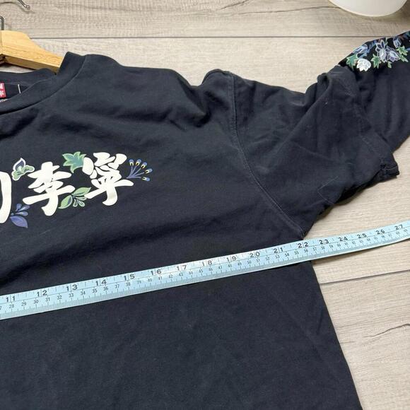 Li-Ning Floral Graphic Long Sleeve T-Shirt XL Chinese Letter Tonal Underlay Y2K - Picture 5 of 10